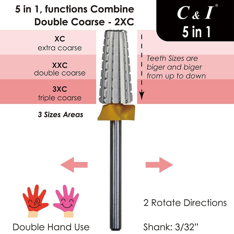 C & I C&I 5 in 1 Multi-function Tapered Shape Nail Drill, Professional Drill Bit for Nail Manicure Machine (XXC) - Image 2